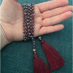 Long Beaded Knotted Tassel Necklace